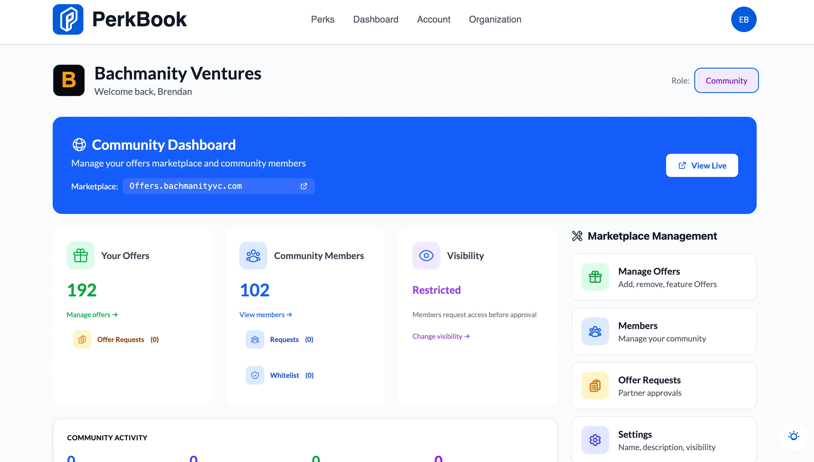 PerkBook dashboard — perks overview, savings tracker, and quick access to active deals